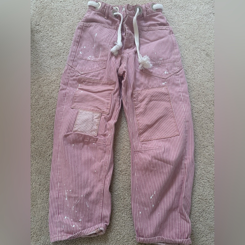 Free People pink striped moxie barrel jean
